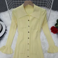 Winter Knitted Dress Women 2025 New Long Sleelve Ruffles Single Breasted Long Dresses Female Party Fashion Sweater Vestidos - Image 5