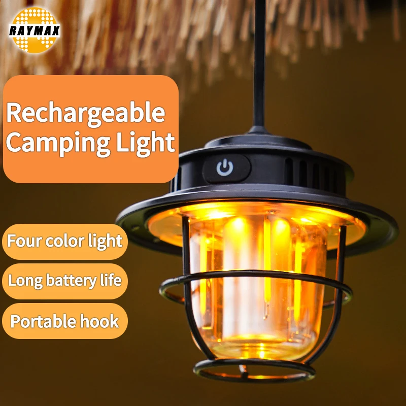 

LED Camping Lamp Hook Design Type C Charging BBQ Camping Light Lantern Dimming Retro Atmosphere Chandelier For Fishing Emergency