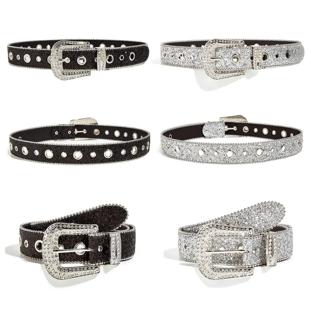 

PU Leather Rhinestone Belt Fashion Glitter Bling Crystal Waistband Studded Cowgirl Waist Belt Women