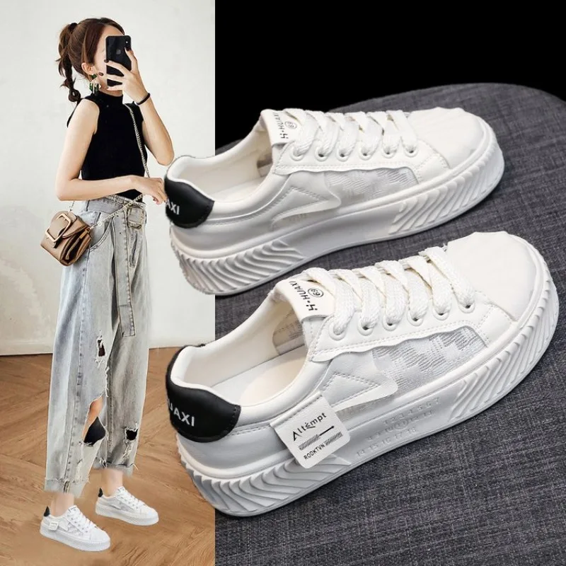 

2024 New Women's Shoes Spring and Autumn Season Small White Shoes Breathable Mesh Thick Sole Sports and Casual Shoes Summ9006er