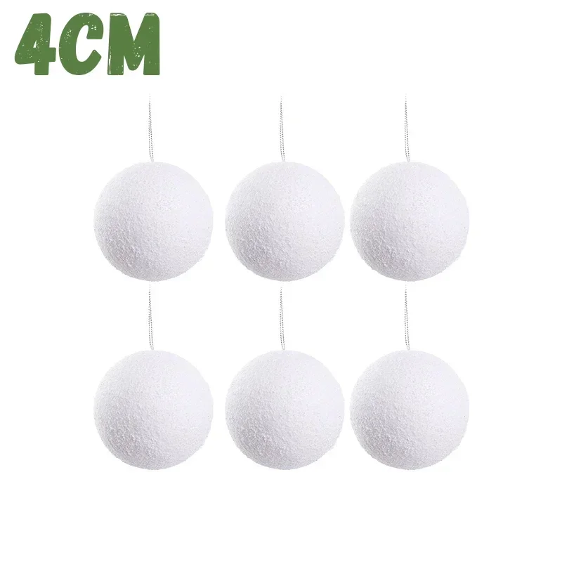 thumbnail image 1 of Bolas de espuma blanca de 4/6/8 cm para árbol de Navidad, bolas de nieve falsas decorativas para colgar en interiores, suministros para fiestas de invierno para niños, 1 of 5