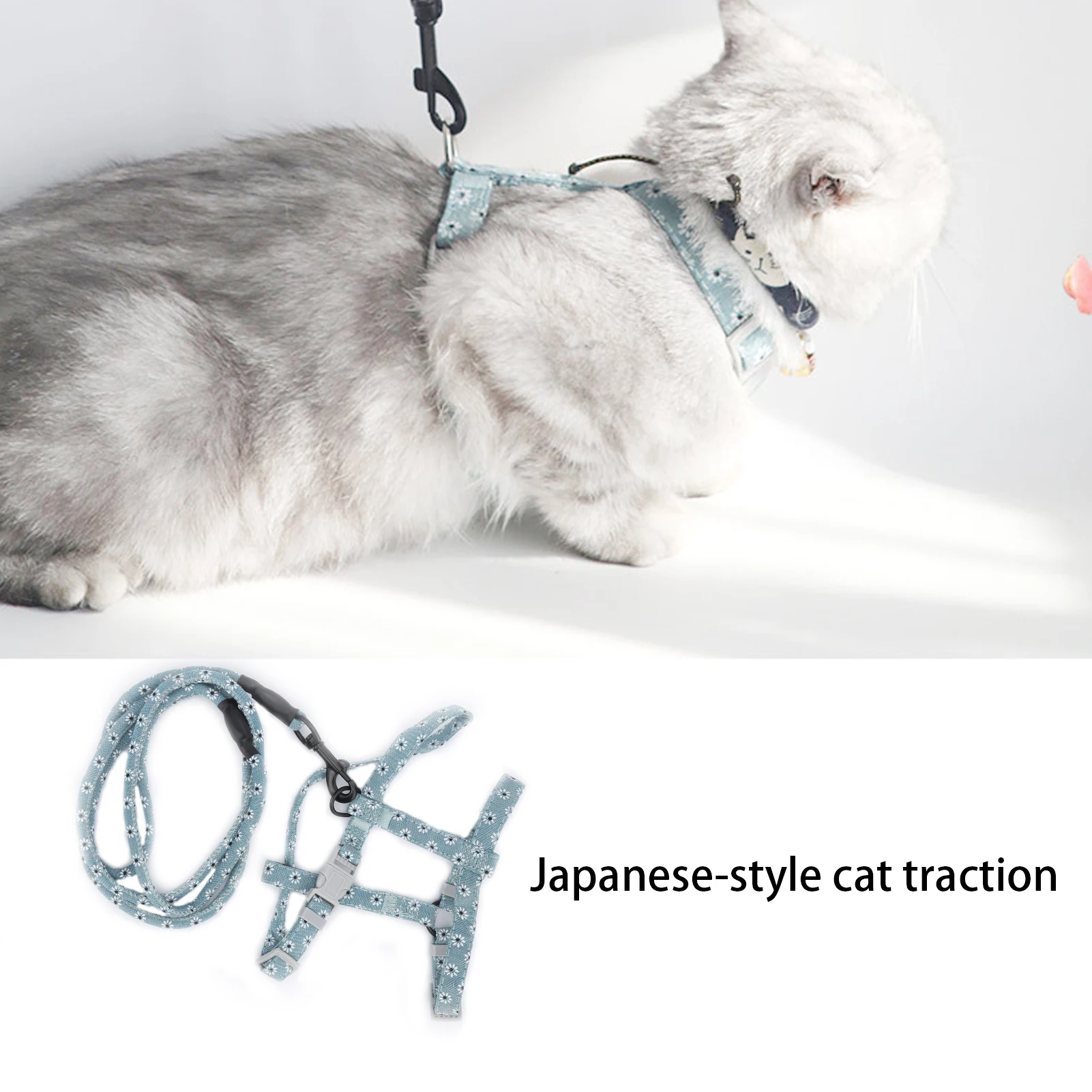 JapaneseStyle Cat Adjustable Harness Leash Set Chest Back Traction Cat Walking Rope(Red Flower S) bear pattern pet chest strap traction rope set for small animal adjustable soft harness with leash cat dog rabbit supplies