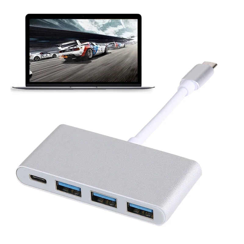 4in1 UBS 3.1 Type-C Male Input Port to 1 Type-C 3 USB 3.0 Female USB-C Charging Port Output Aluminum Shell HUB Adapter Cable