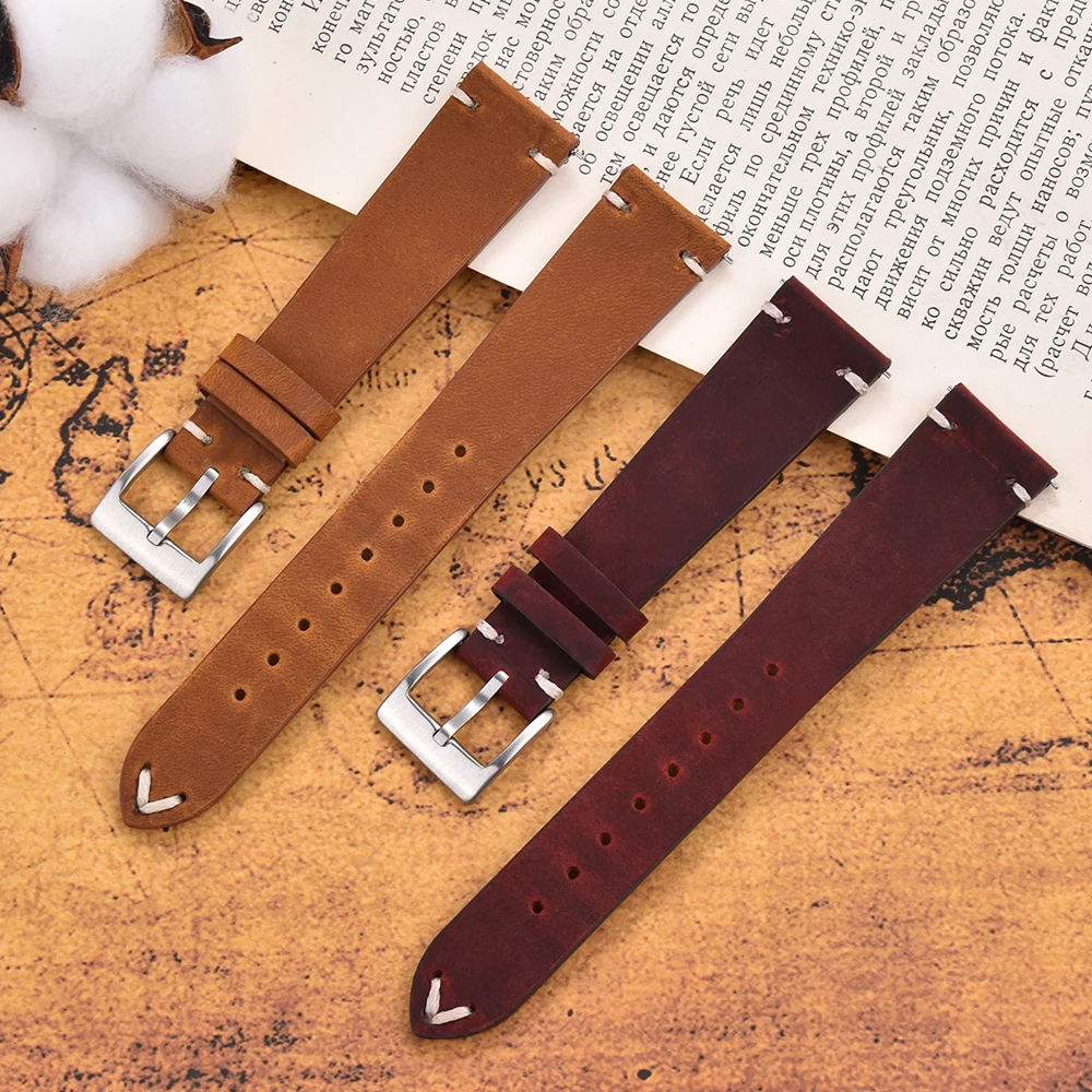 TONJETT Schnellverschluss-Leder-Uhrenarmband für 18 mm, 20 mm, 22 mm Uhrenarmbänder, Leder-Uhrenarmband für Herren und Damen, für verschiedene Uhrenmarken – Detail 1