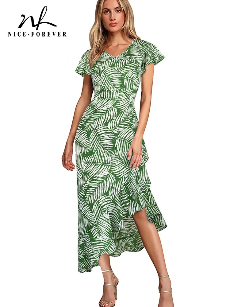 Nice forever Summer Women Boho Elegant Floral Print Dresses Casual