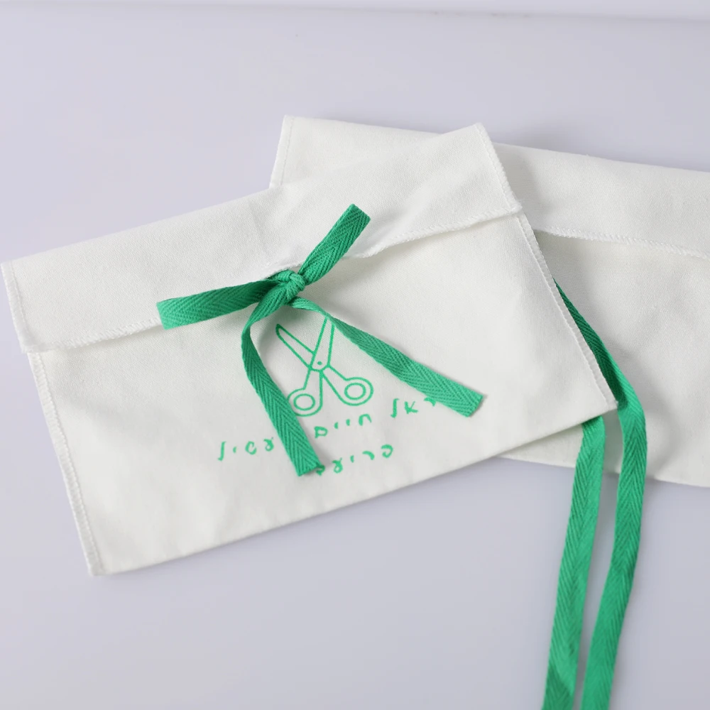 Custom Logo Printing cotton Envelope Cosmetic Gift Packaging Bag With Bow Luxury Jewelry Pouch