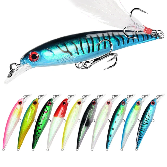 9cm 8g Minnow Fishing Lure Feather Hook Ball Inside Wobbler Crankbait  Swimbait Hard Bait Pesca Bass Trout Saltwater - AliExpress