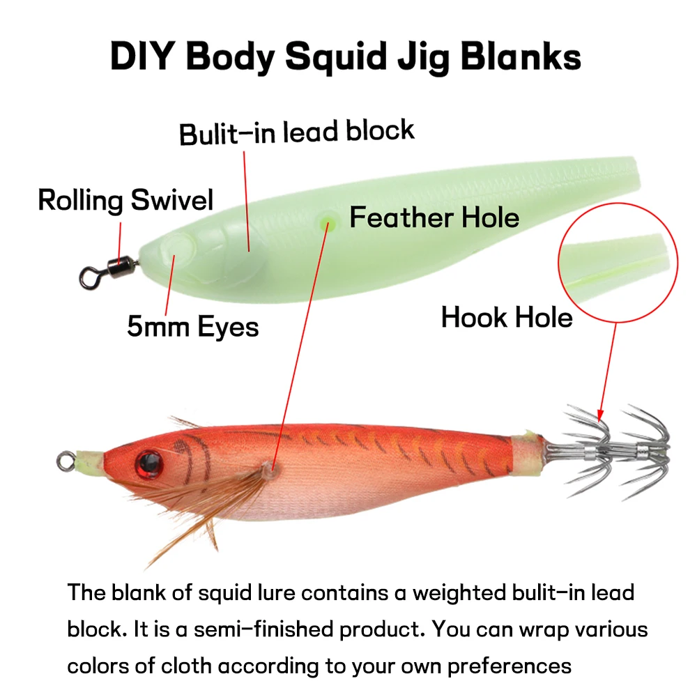 Elllv 10/20PCS 2.5 # 빛나는 DIY 바디 오징어 지그 블랭크 오징어 루어 우드 새우 루어 원료 만들기 -  AliExpress