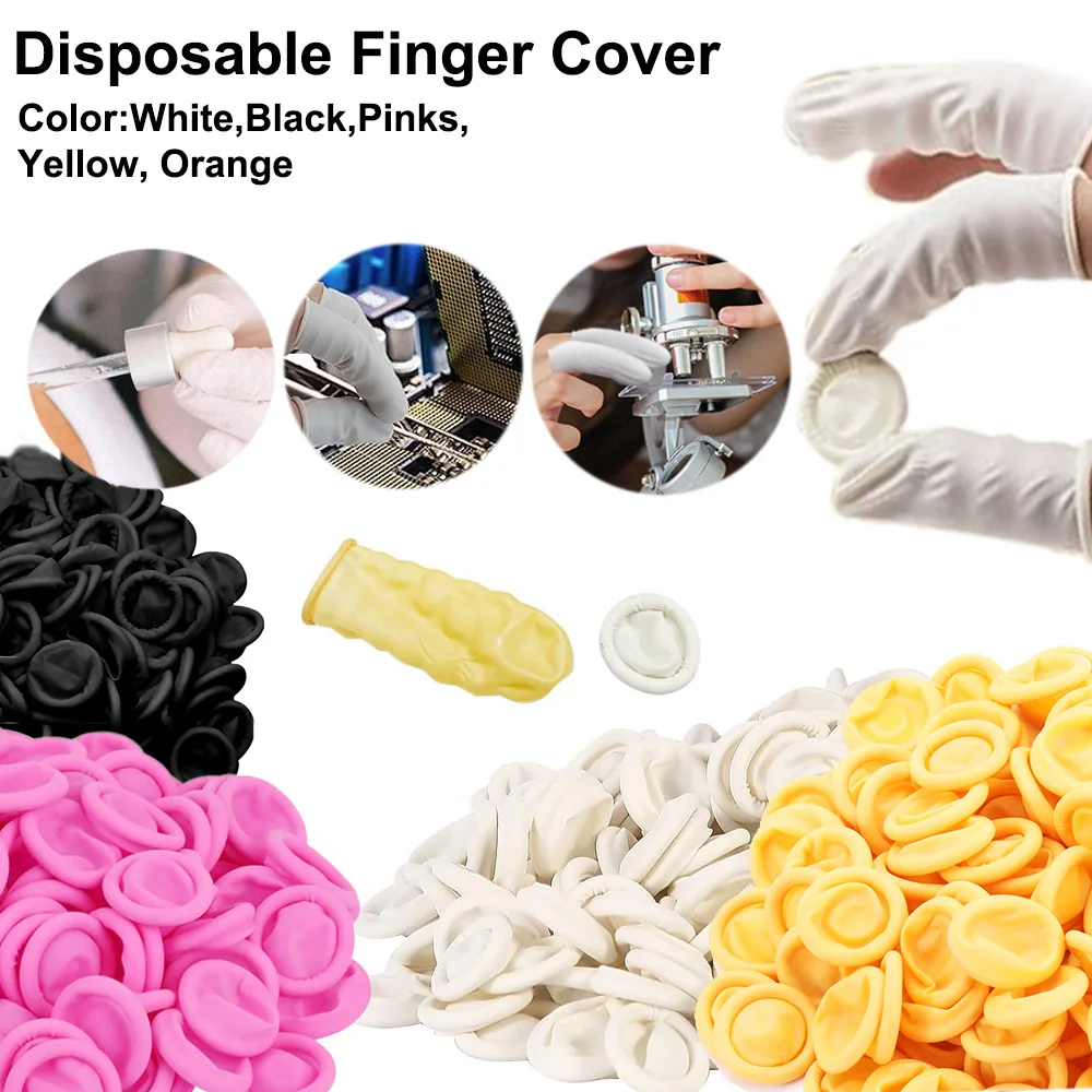 100pcs Finger Cover Rubber Gloves Disposable Nonslip Anti-static Finger Cot Fingertip Protector Thumb Sleeve Glove