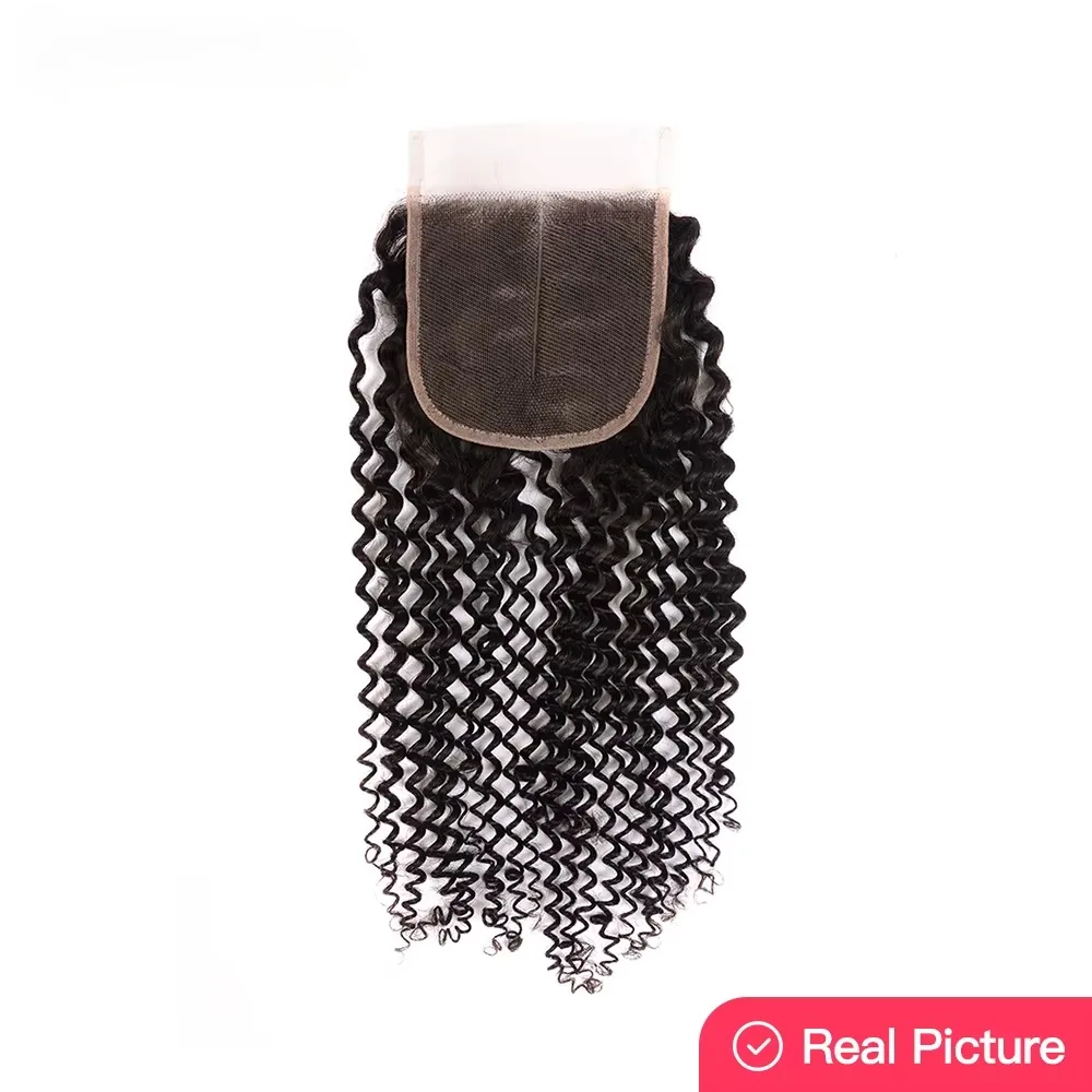 Kinky Curly Closure Only Brazilian Human Hair 4x4 Transparent Lace Closure Middle/ Free/ Three Part Pre Plucked with Baby Hair human hair lace closure