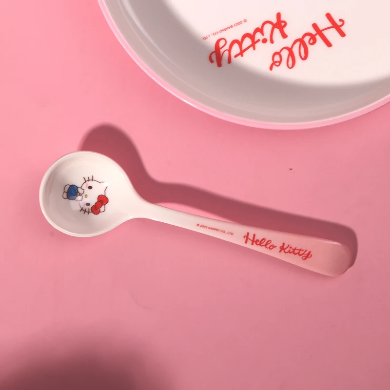 1pc Sanrio Hellokitty Tableware Safe And Heat-Resistant Three Grid Plate Spoon Handle Cup Melamine Tableware For Cutlery Bowl