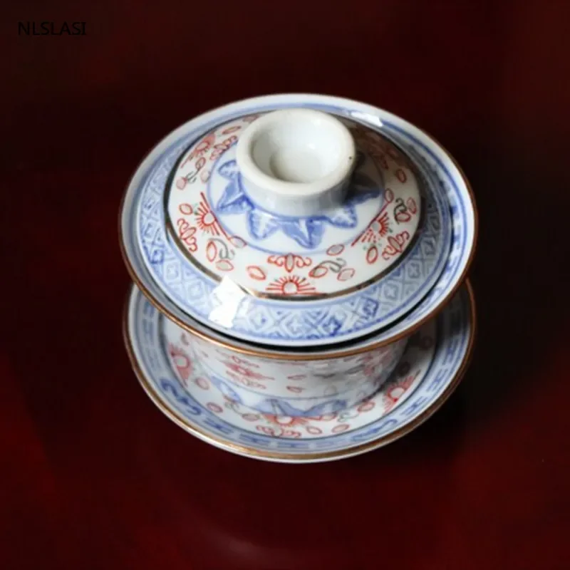 Jingdezhen Ceramic Sancai Gaiwan Teacup handmade Tea Bowl set Chinese Tea Tureen Porcelain Teaware Accessories Drinkware