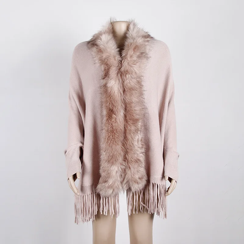 

Fur Collar Winter Shawls And Wraps Bohemian Fringe Oversized Womens Winter Ponchos And Capes Sleeve Cardigan Pink Cloak