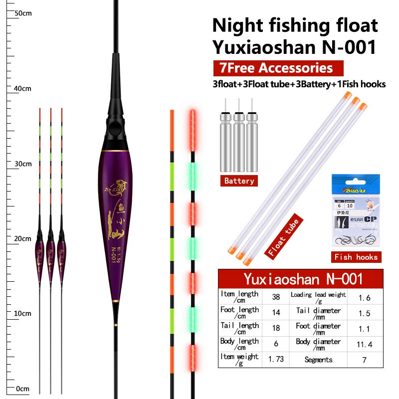 Kit pêche complet 9 pièces flotteurs lumineux + hameçons - équipement nano pour rivière et lac