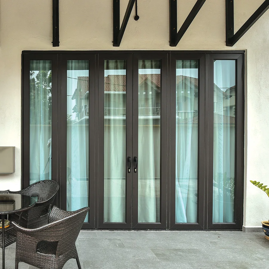 Manufacturer Aluminium Alloy Double Panel Low-e Glass Folding Patio Doors Metal Frame Folding Exterior Bifold Doors Home Decor
