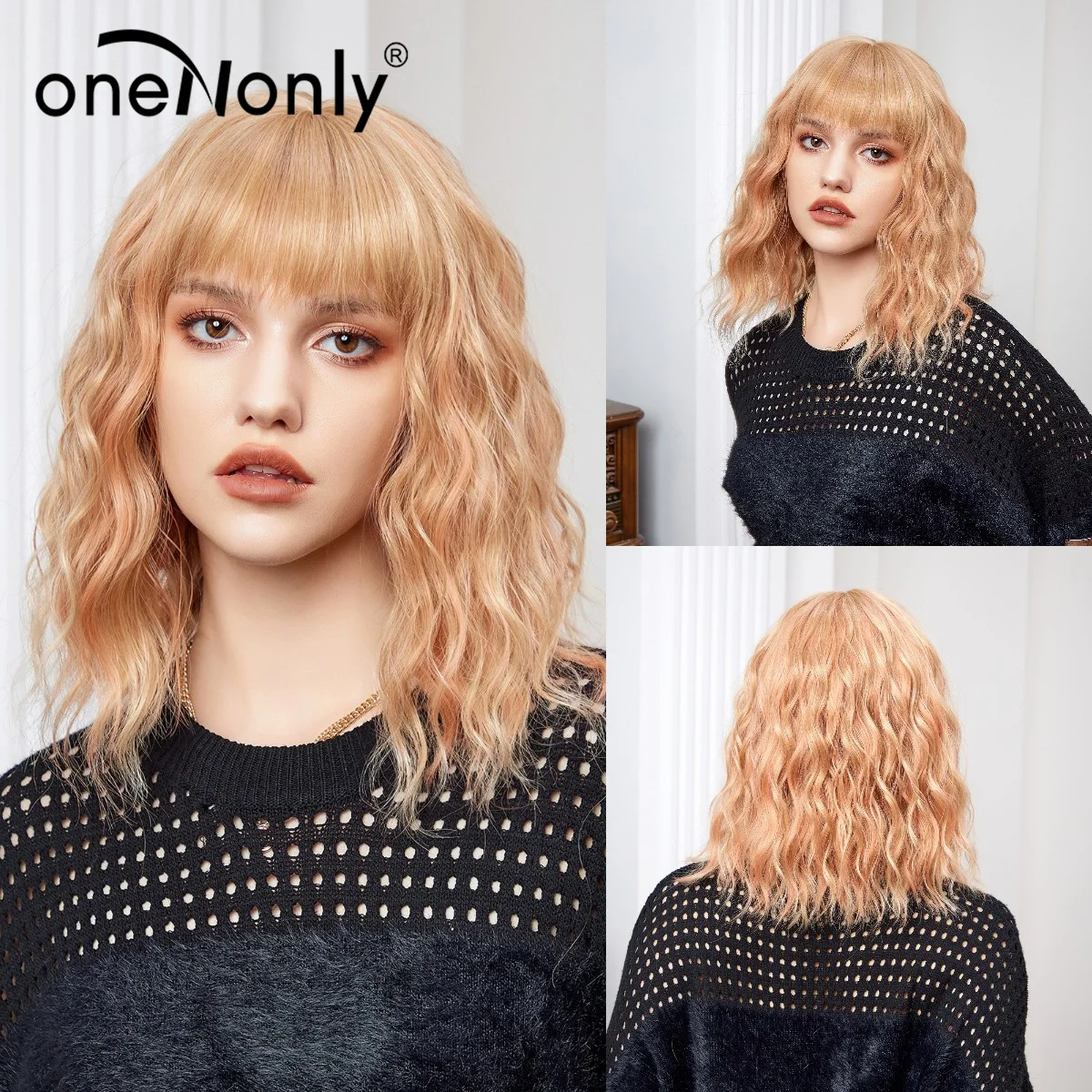 

Женский синтетический парик oneNonly, парик с челкой и естественными волосами, цвет: оранжевый/Блонд