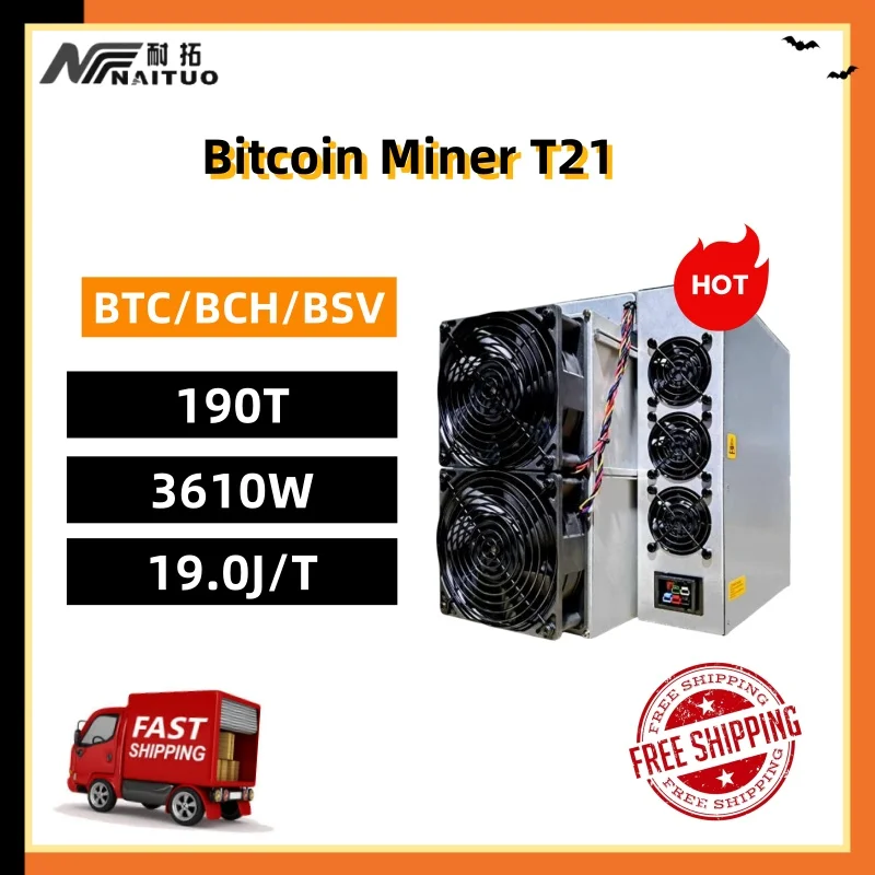Nuovissimo Antminer Bitcoin Miner T21 190T 3610W 19.0J/T Btc/Bch/Bsv Sha256 Minatore Di Raffreddamento Ad Aria