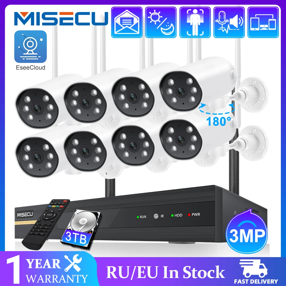 Misecu 8ch Nvr 3mp Wireless Camera System Audio Record Outdoor
