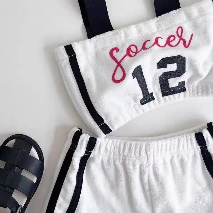  편지 슬링 탑 + 반바지 2pcs 정장  소녀 캐주얼 스포츠 복장 2025 여름 새 ..