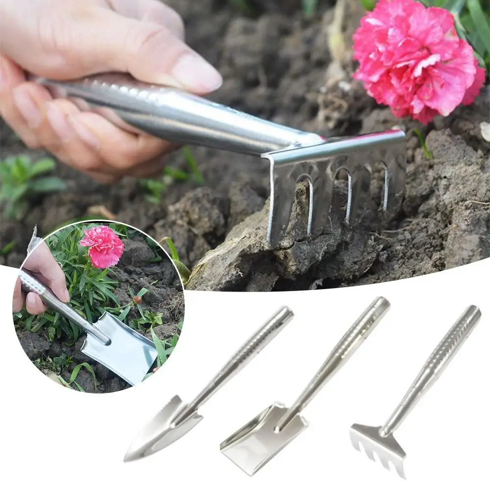 3Pcs Weeding Mini Gardening Tool Set Multifunctional Metal Small Shovel Tool Garden Shovel Raise Flowers Rake