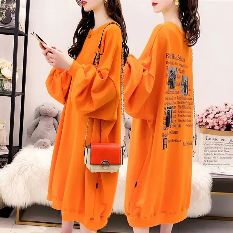 Oversized T Shirt Dress Korean Style Autumn New Loose Printing O