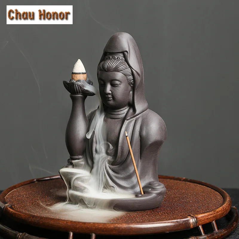 Creative Ceramic Handicraft Buddha Hand Backflow Incense Burner Incense Stick Holder Lotus Censer Office Tea House Decorate