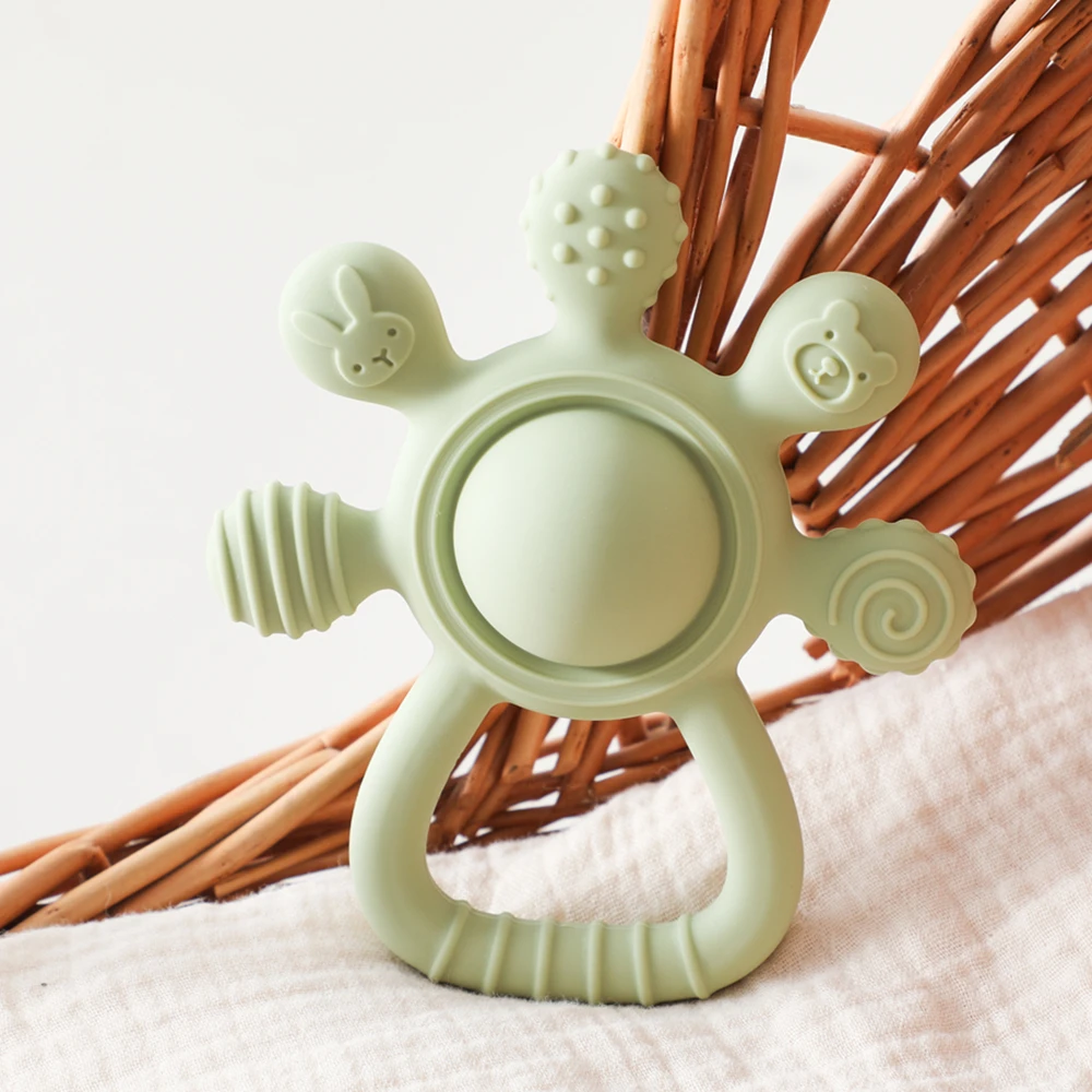 1 STÜCK Baby Silikon Beißring Pflege Zahnen Spielzeug 0 12 Monate Spielzeug BPA FREI Silikon Ring Griff für Baby Beruhigende Zahn Kauen Spielzeug – Detail 24