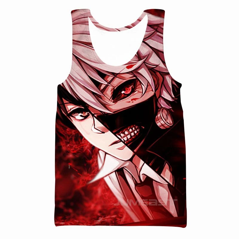 

Hot Sale Tank Top Men Women 3D Vest Anime Tokyo Ghoul Streetwear Harajuku Oversized Short Sleeve Sport Pullover Summer Tank Tops