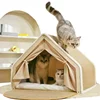 Half-Enclosed Wooden Cat Tent Villa Pet Bed All-Season Dual-Use Durable Sisal Scratching Board Cozy House Furniture for Cats 5