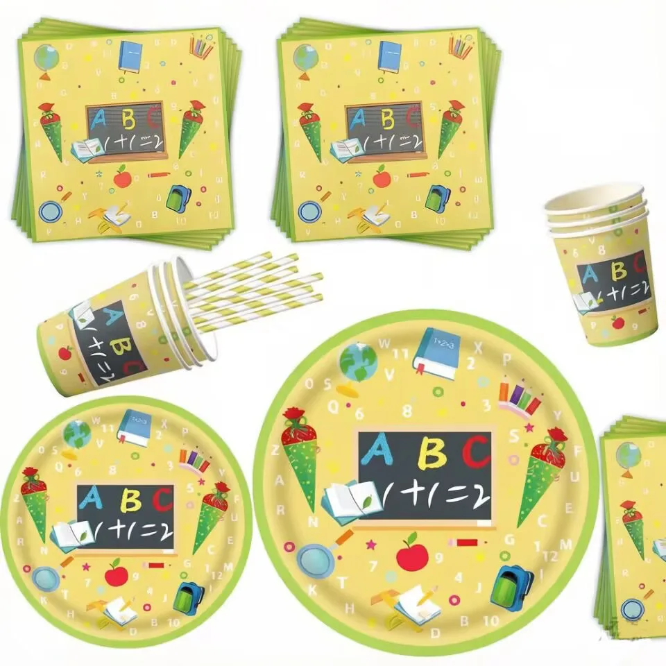 New School Season Theme Disposable Tableware, Paper Cup Plates, Napkins, School Season Theme Holiday Party Supplies Decoration