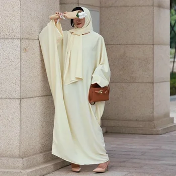 Islamic Clothing Ramadan Dress Muslim Abayas With Hijab 2 Pics Women Jilbabs Long Sleeve Modesty Maxi Dresses Loose Kaftans
