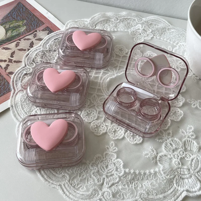 Ins Sakura Pink Transparent Contact Lens Case Mini Minimalist One Piece Contact Lens Cases Cute Beauty Eye Double Box