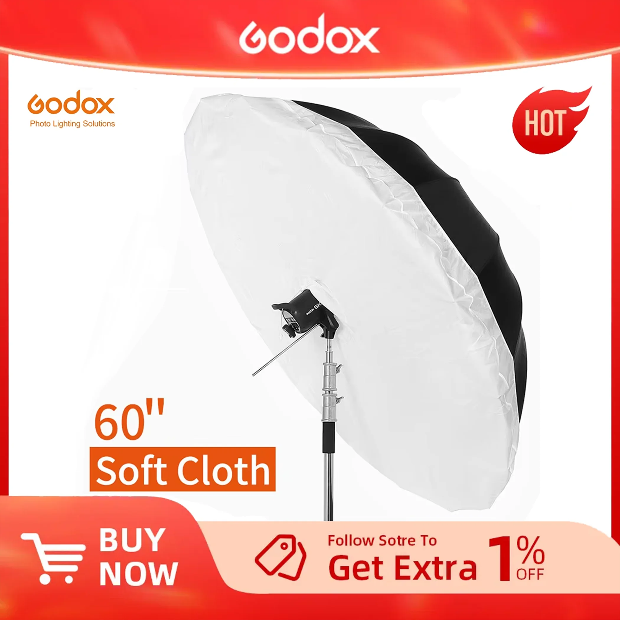 스튜디오 사진 우산 디퓨저 커버 60''150cm Godox 60150cm 검정색 흰색 반사 우산(디퓨저 커버만)