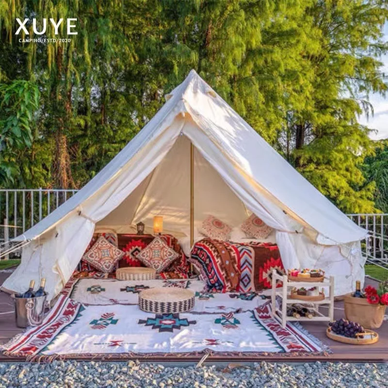 Tenda A Campana Oxford Da Esterno Impermeabile 900D Materiale Pu5000Mm Con Fondo Antifiamma Per Tende Familiari Avorio Kaki