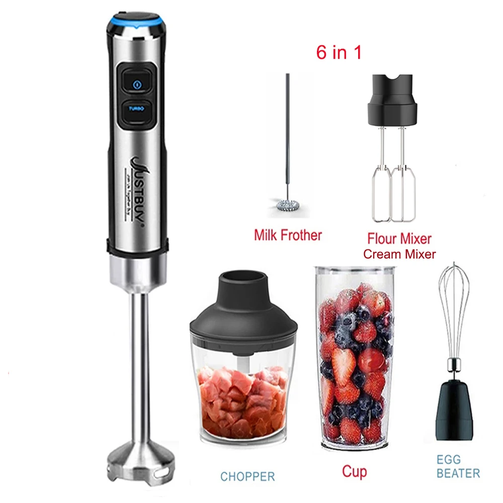 6-in-1 Electric Handheld Blender 600ml Kit Stick Blender with Mixing Beaker  Food Grinder Egg Beater Smoothies Chopper for Home - AliExpress