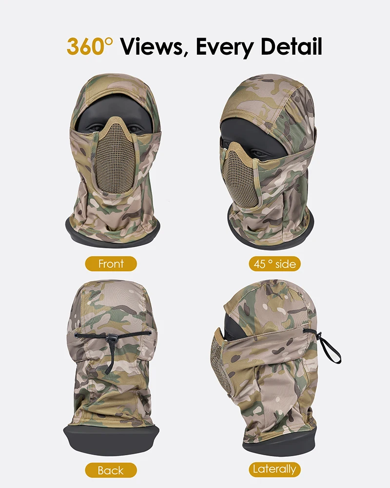 ONETIGRIS Balaclava Mesh Mask Tactical Full Face Mask Wargame CP Military Hat Hunting Bicycle Army Multicam Bandana Neck Gaiter