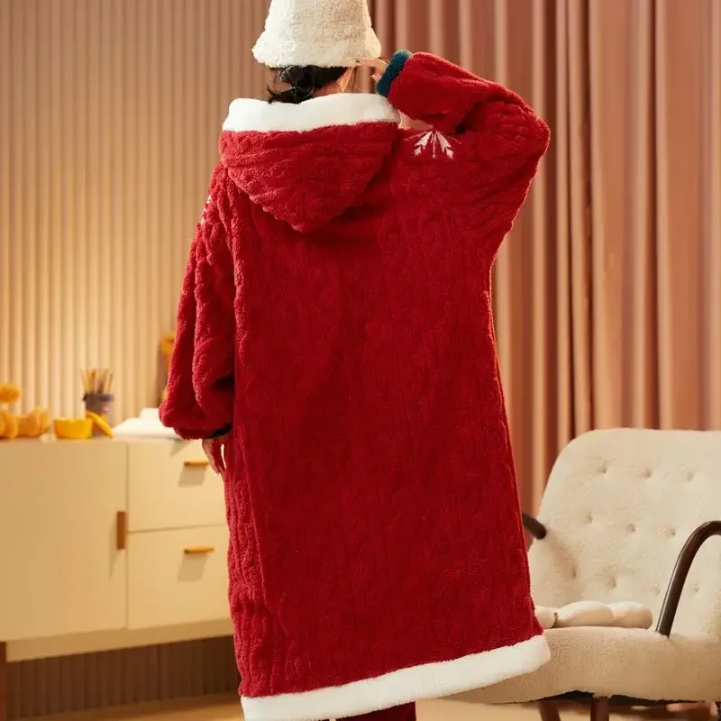 New Winter Women's Flannel Pajama Suit Coral Velvet Pajamas Long Nightgown Household Suit Plush Thicken Korean Fashion