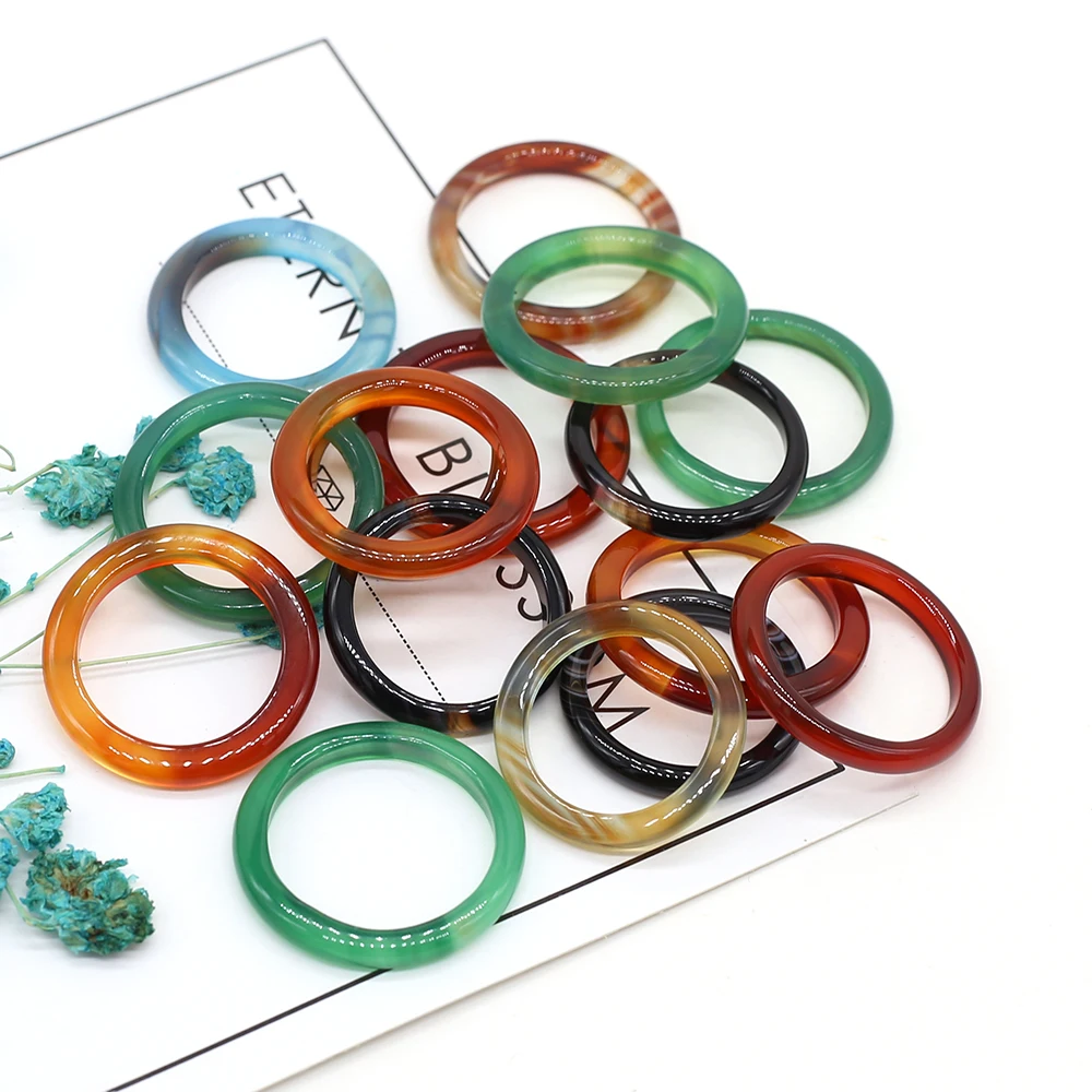 Boho Natural Stone Chunky Rings|Turquoise|Green Aventurine|Black Obsidian |Amazonite|Red Agate Adjustable 18k Gold Plated Stainless Steel Stackable