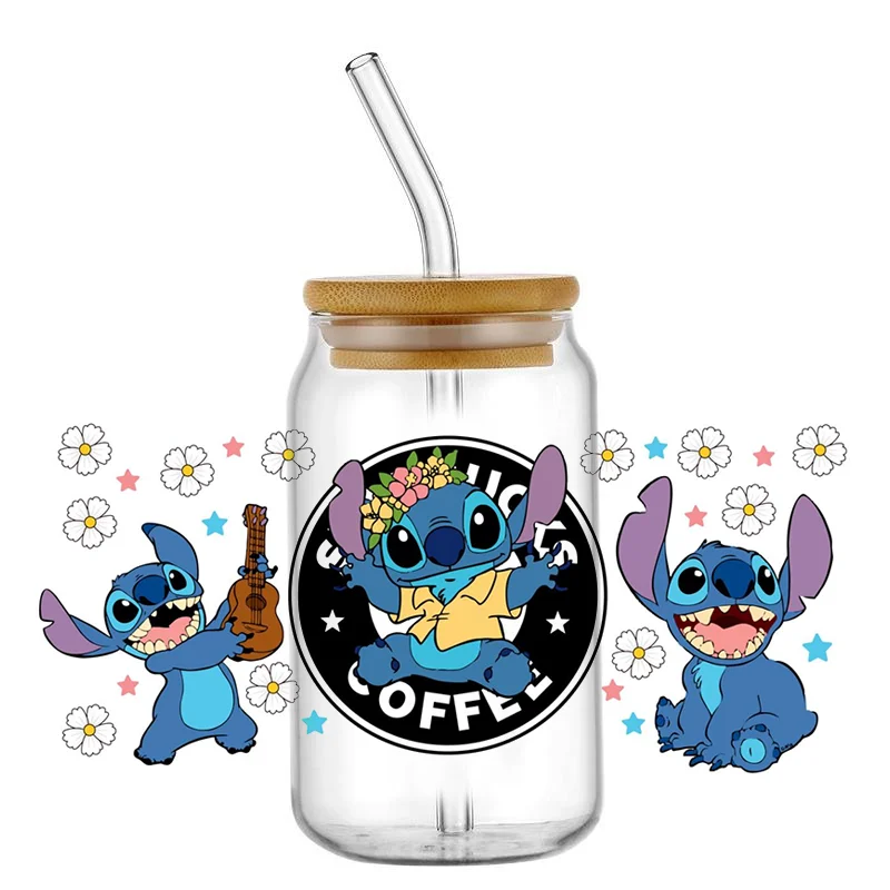 Miniso Stitch 16oz UV DTF Cup Wrap Cartoon Transfers Libbey Wrap Tumbler DIY Sticker Glass Can Selfadhesive Waterproof