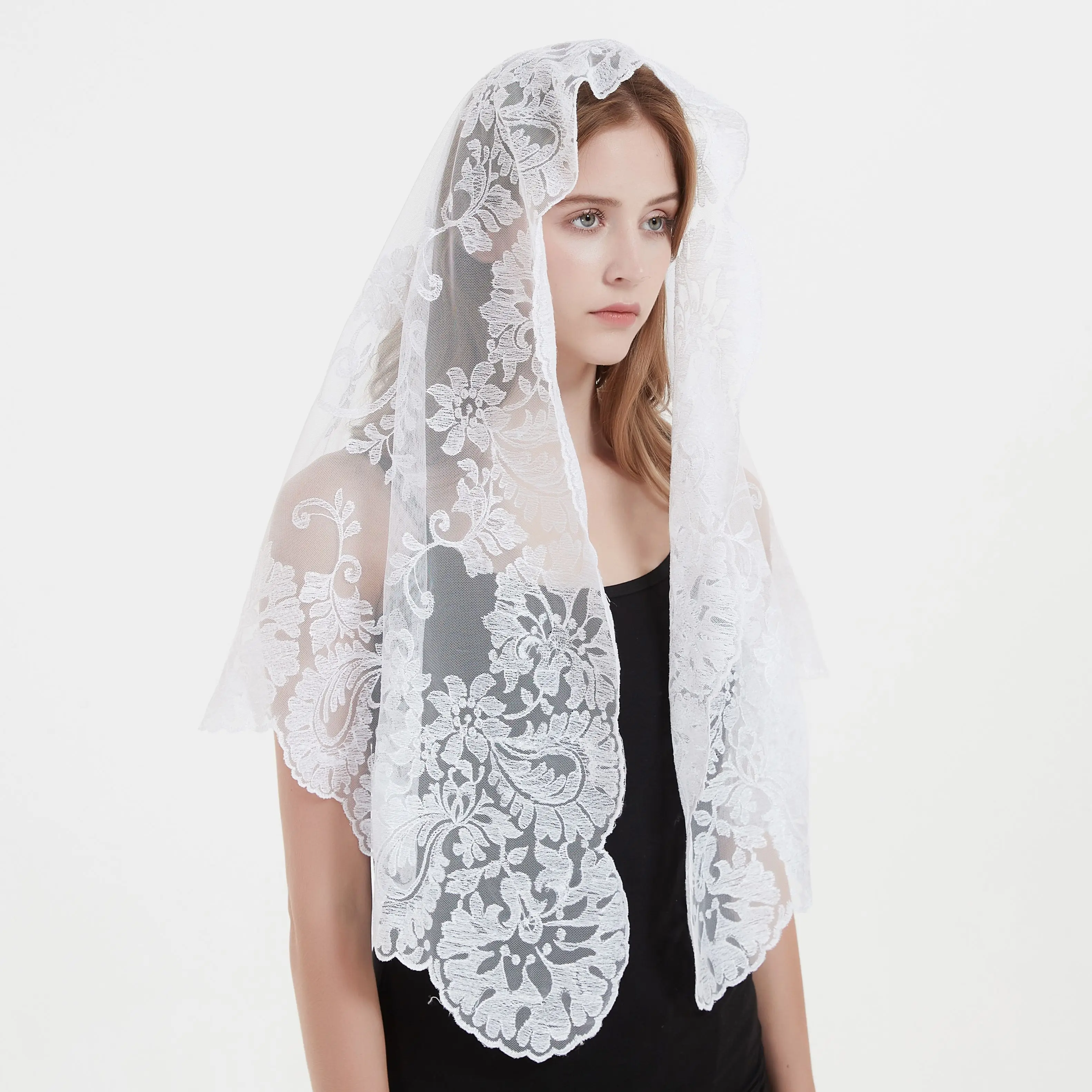 Large Size Spanish Style Lace Mantilla Church Veil Women Head Covering Bridal Wedding Catholic Veil