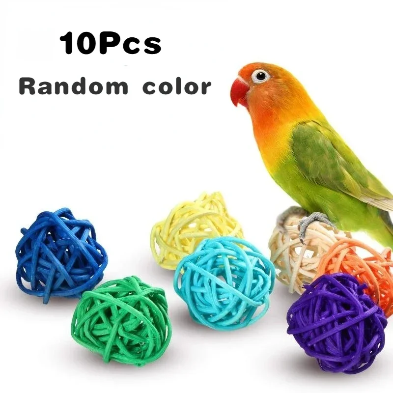 Bird Toy 10Pcs Multicolor Rattan Ball for Parrot Budgies Hamsters Bunny