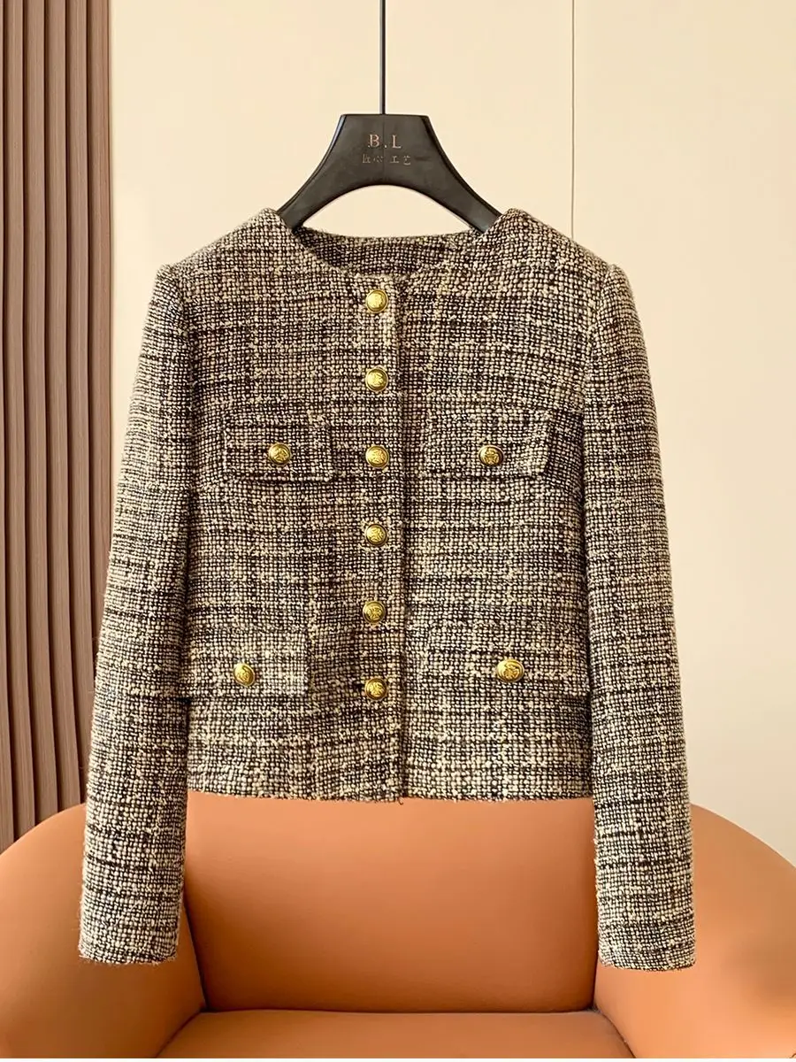 

Женская твидовая куртка с круглым вырезом, Элегантная короткая куртка C873, весна 2024