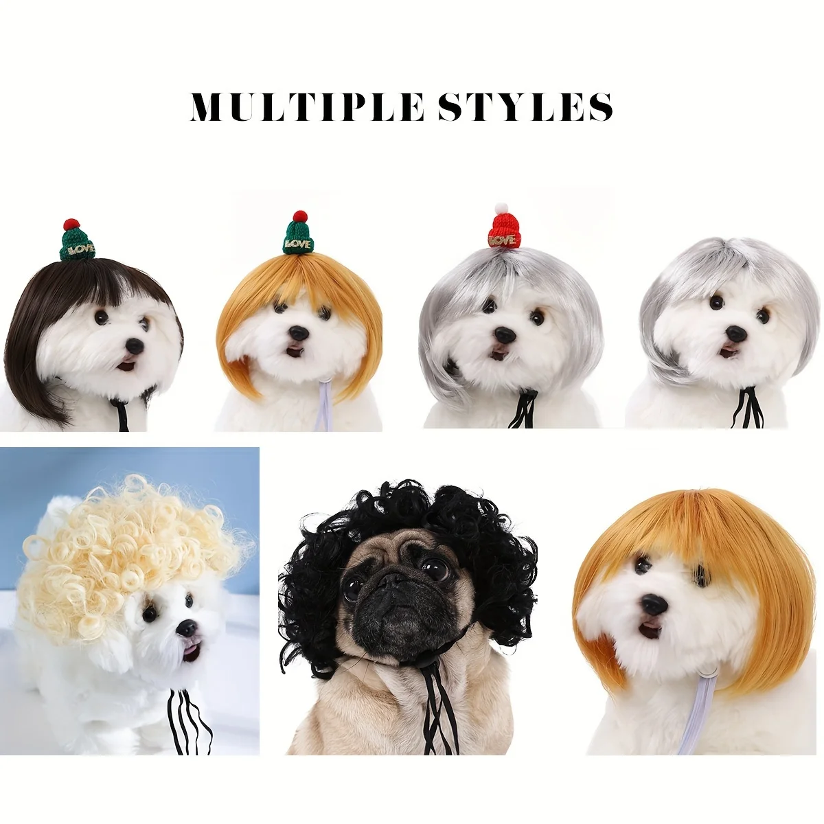 5pcs Pet wig,Pet Brown Short Hair Cute Wig Accessories Halloween
