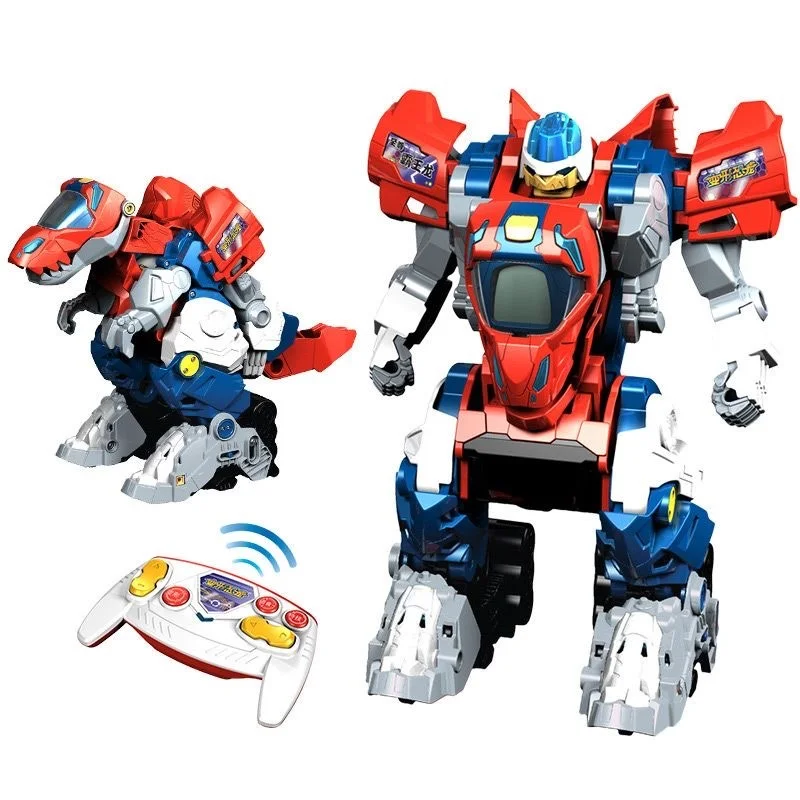 RC Robot Remote Control Dinosaur Toy One-key Deformation with Sound and Llight Music Dinosaur knowledge RC Toy For Children Gift 2