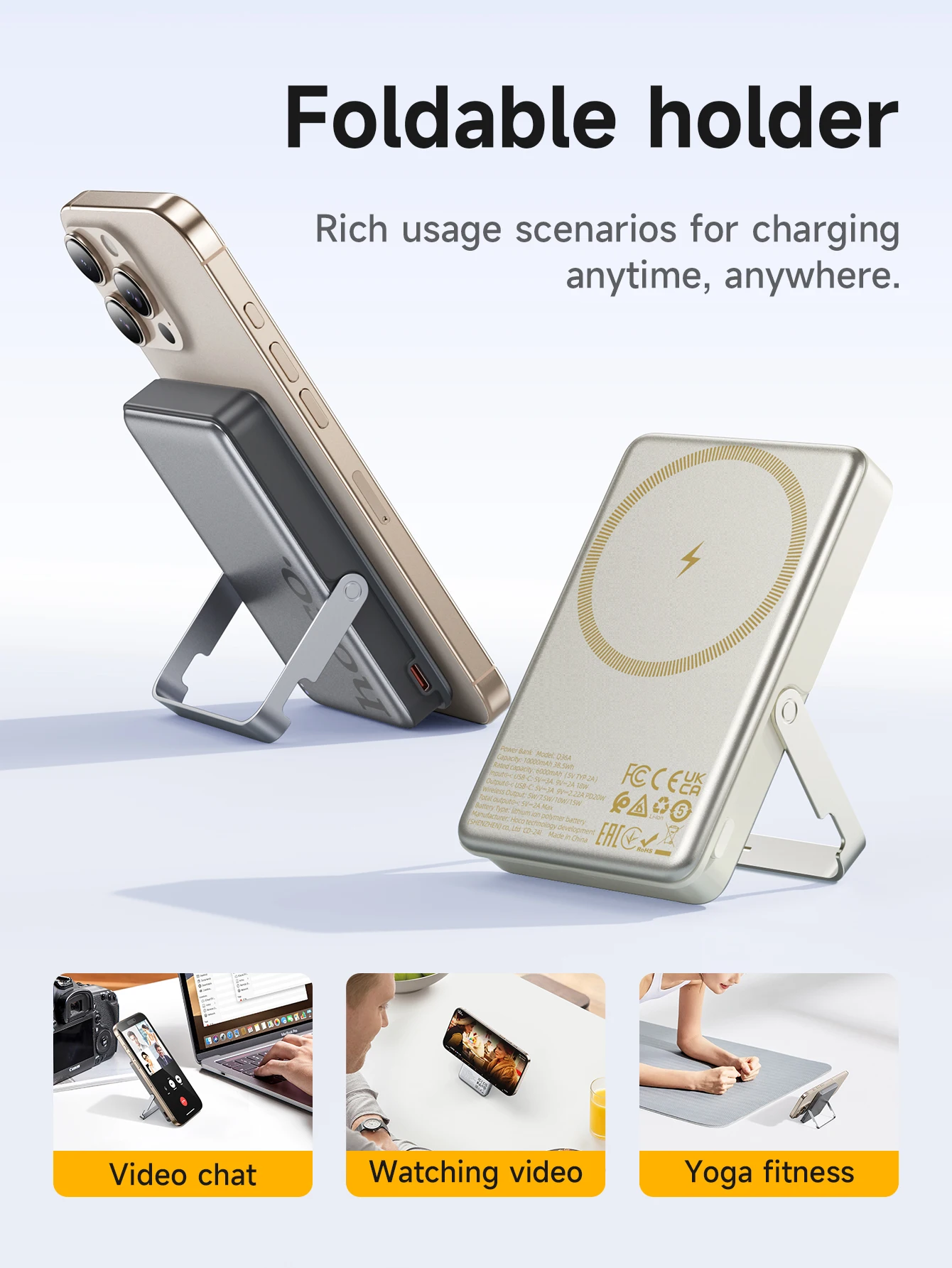 HOCO Q36A 10000mAh Magnetic Wireless Power Bank with Stand PD20W