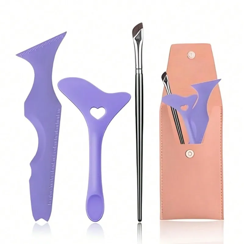 2pcs 유연한 실리콘 메이크업 스텐실 도구 + 1 아이 브러쉬-아이 라이너 & 립스틱 도구 보관 가방, 초보자를위한 부드러운 미끄럼 방지 그립
