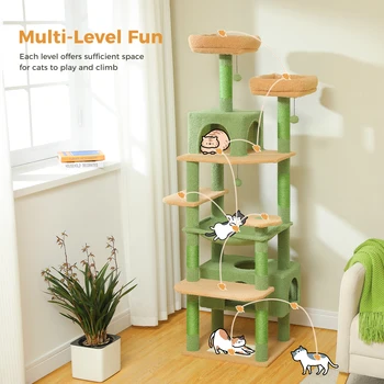 184cm Large Cat Tree Tower for Indoor Cats With Sisal-Covered Scratching Posts Spacious Hammock Padded Perches and Condos Green 2