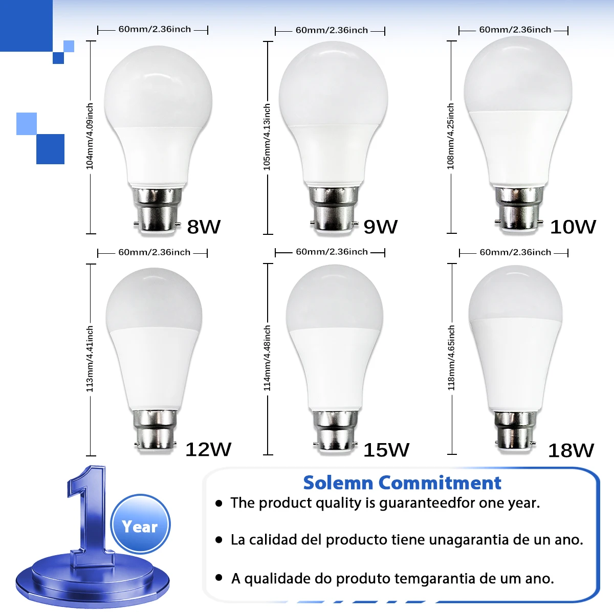 50PCS B22 LED 전구 AC220V 120V 18W 15W 12W 10W 9W 8W 고휘도 침실 거실 홈 조명 에너지 절약 램프