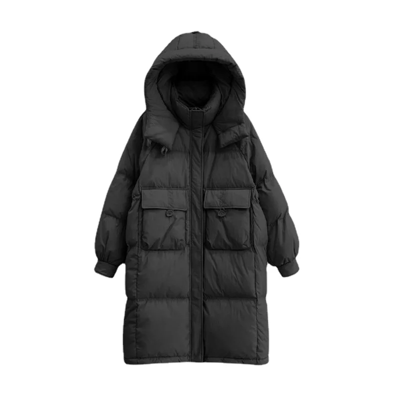 2023 New Women Down Jacket Winter Coat Female Mid Length Version Parkas Loose Warm Thick Outwear Hooded Solid Color Overcoat