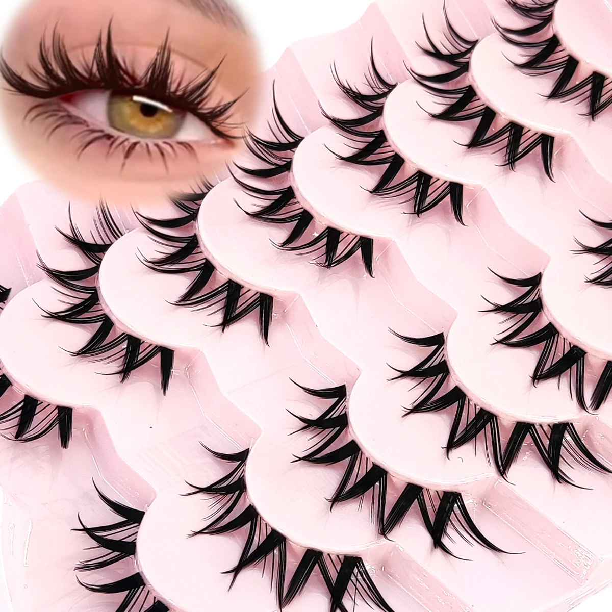 7 pairs of transparent stem anime role-playing comics fake mink eyelashes natural full eyelashes transparent tape soft eyelashes
